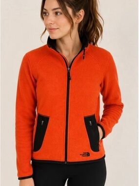 The North Face Women's Orange Fleece Utility Jacket with Black Trim